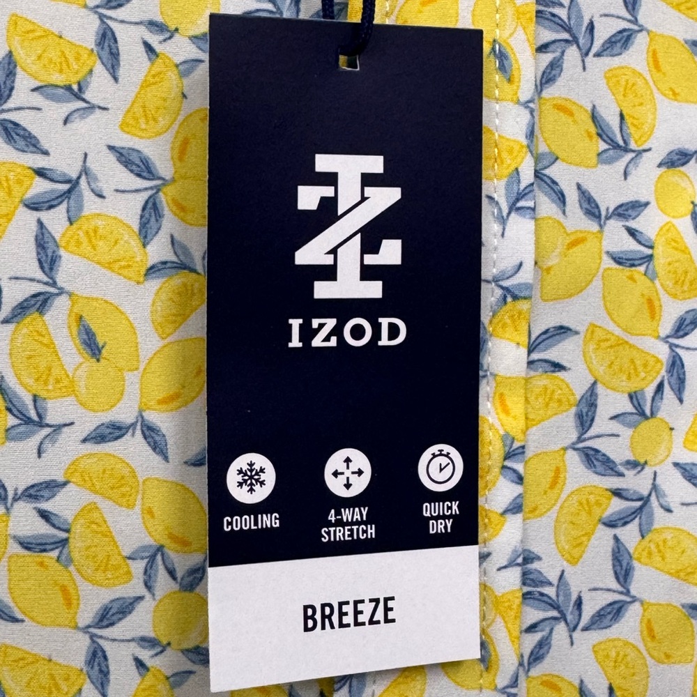 Izod Breeze Men’s S/S Button Down Lemon Print Shirt 4 Way Stretch Cooling - Picture 8 of 10